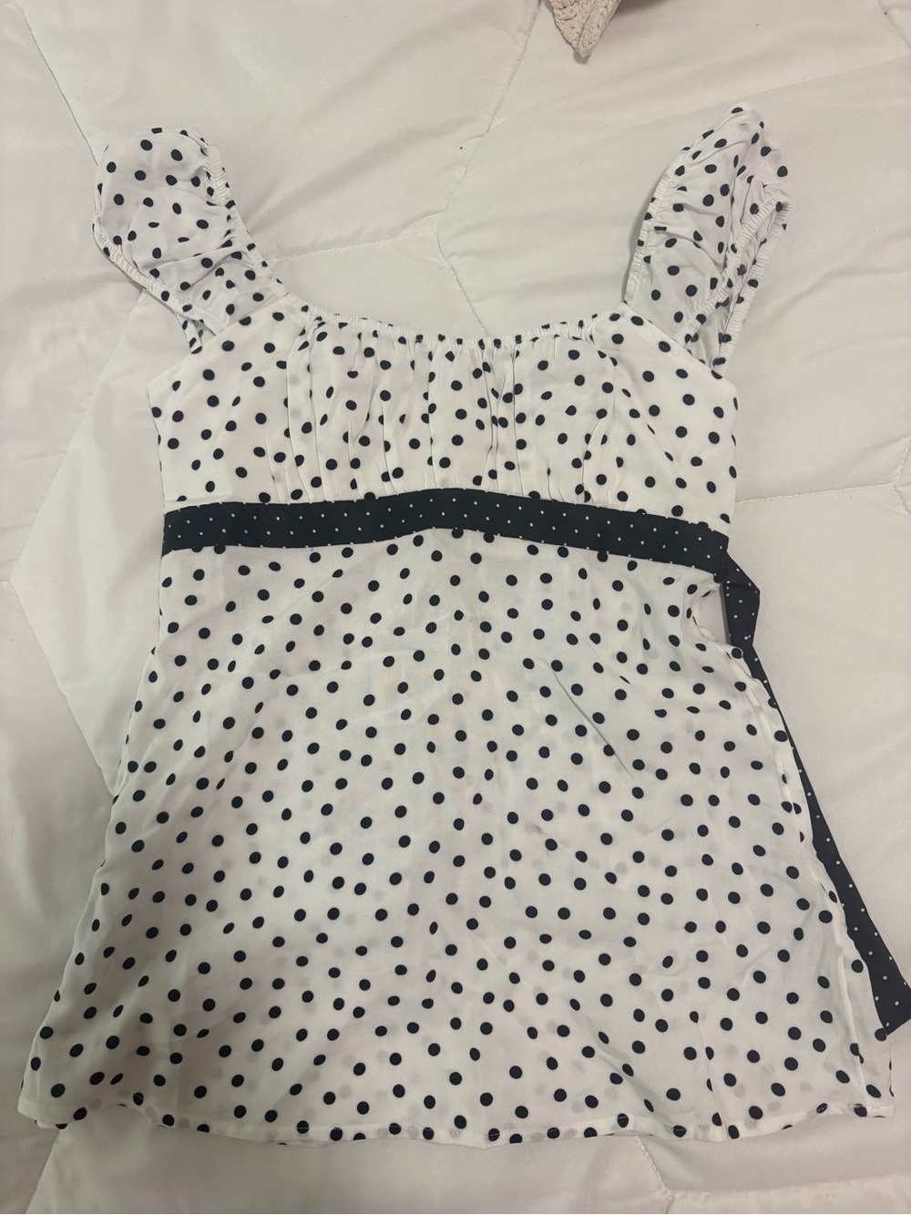 Women’s White Polka Dot Tank Top with Navy Belt